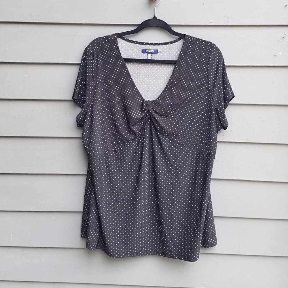 Chaps Black White Polka Dot Knit Top size 1X